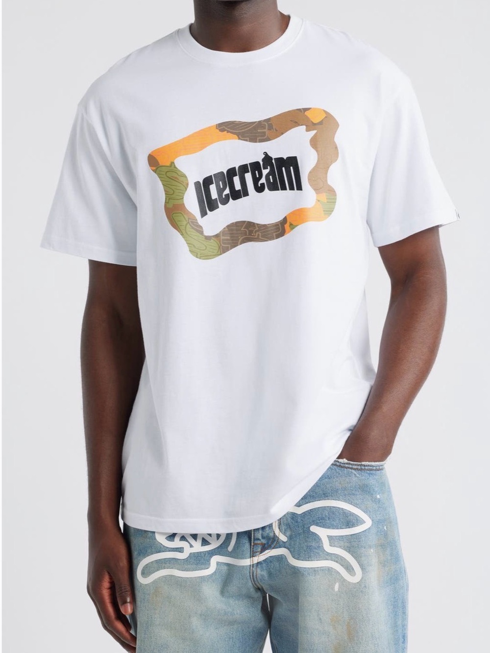 Icecream White Tee with Orange, Brown & Green Logo